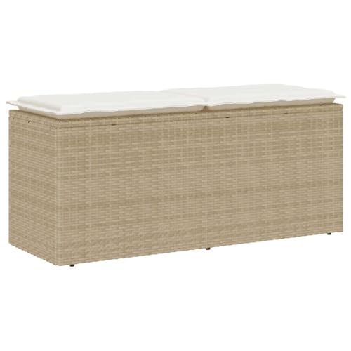 vidaXL Banc de Jardin avec Coussin Beige 110x40x44 cm résine tressée, Banc d'extérieur, Banc de Patio, siège de Jardin, Banc de Parc