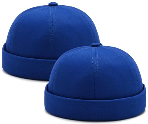 Image of 2 Pcs Mens Brimless Docker Cap Set - Retro Worker Sailor Skull Cap Beanie with Rolled Cuff