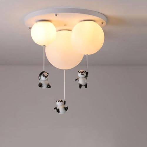 JNPGVTCD Lámpara de Techo Moderna con diseño de Dibujos Animados para Dormitorio Infantil, lámpara Colgante con diseño de Panda, Globo Blanco, Minimalista, Creativa, G9*3, para Pas