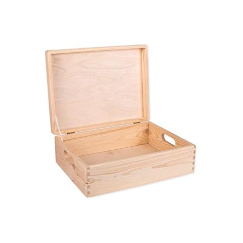 Unfinished Wood Box With Lid And Handles For Storage, Decoration, Organisation, Large Natural Wooden Craftsmanship, Rustic Home Decor, 40 x 30 x 14 cm Cover