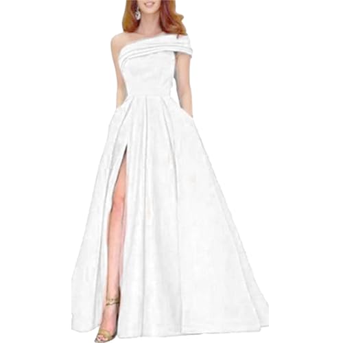 Robe longue élégante en satin blanc 3XL : la coupe asymétrique parfaite contre les complexes