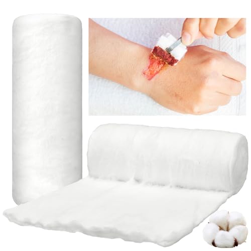 VitalCozy 2 Pack White Cotton Roll Non-sterile Cotton for Wound Care Absorbent Soft Cotton Rolled Multipurpose Cotton Use for Cosmetic Application and Product Removal