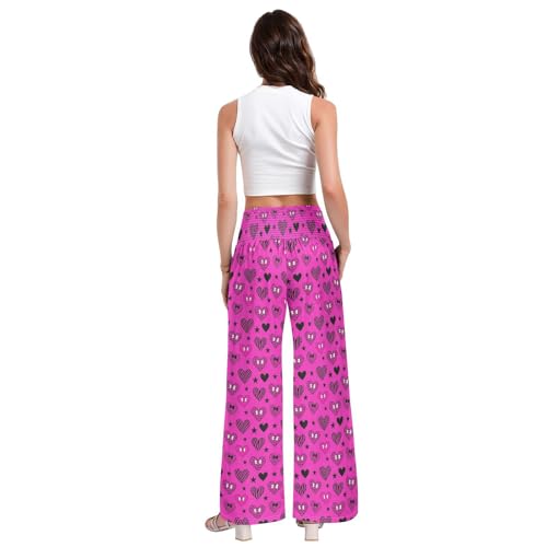 Pantalon large rose cœur léopard et zèbre à taille haute stretch - 4