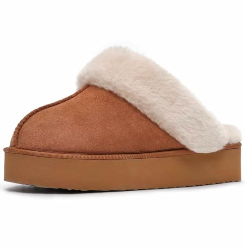 LBF Fuzzy Platform Slippers for Women Super Soft Fur Slippers Cozy Warm Slip On Slippers Indoor and Outdoor