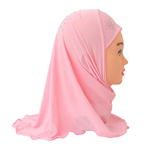 Girls Muslim Hijab Scarf Islamic Shawls Head Wrap Head Scarf One Piece Muslim Hijab with Rhinestone for Age 2-72