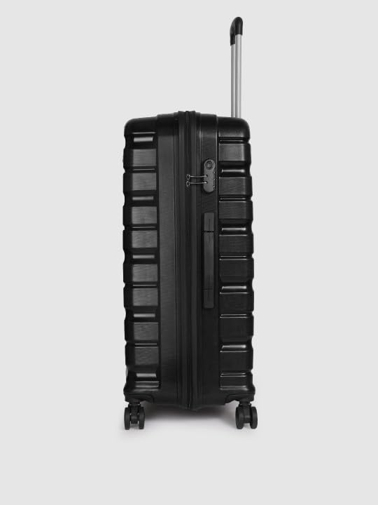 Image of Teakwood Large Check in Size 8 Wheels Trolley Bag, Hard Cabin with Zipper Closure, Adjustable Push Button & Cross Side Strap, TSA Lock System 360 Degree (Large Check in Size, Black)