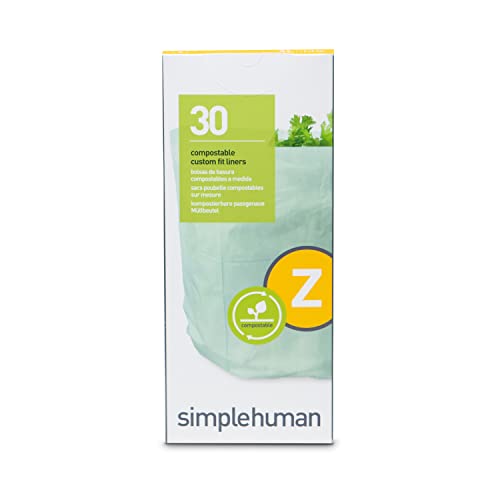 simplehuman Code Z 30 Count Compostable Custom Fit Liners, Certified Compostable Trash Bags for Compost Caddy, Plant-Based PVOH Plastic, Backyard or Commercial Composting, 4 Liter / 1 Gallon by simplehuman - Used condition - US$6.47