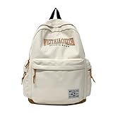 Dasbsug Mochila casual de estilo japonés simple para la escuela, trabajo, viajes, con letras impresas, bolsa de hombro con compartimentos espaciosos, múltiples bolsillos, mochila escolar, beige