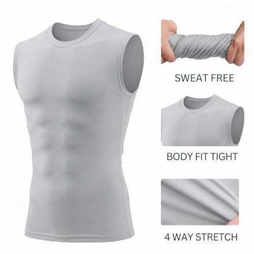 Image of CHKOKKO Gym Sleeveless T Shirt for Men Workout Compression Tanktop Sando Cut Sleeves Tees Gym Vest for Man Athletic Dry Fit for Sports Fitness & Exercise