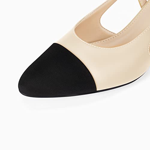Womens Chunky Slingback Heels Low Heel Pumps Closed Toe Splicing Sexy Ankle Buckle Party Casual Office Dress Shoes Beige #TOP4