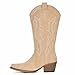 IUV Suede Cowboy Boots for Women Western Mid Calf Cowgirl Boots with Embroidered, Retro Snip Toe Fashion Boot With Chunky Block Heel Summer Fall Country Music Festival Cowboy Chic