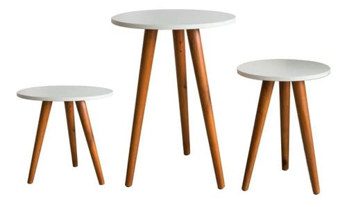 Jogo De Mesas Trio Mesa Redonda Pé Palito Retro (Branco)