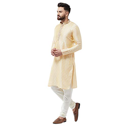 Image of SOJANYA Men's Silk Blend Kurta for Navratri | Paisley Print Regular Fit Ethnic Kurta for Festival & Puja