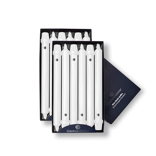 Image of Colonial Candle Unscented Taper Candle, Classic Collection, White, 10 In, Pack of 12 - Up to 8 Hours Burn