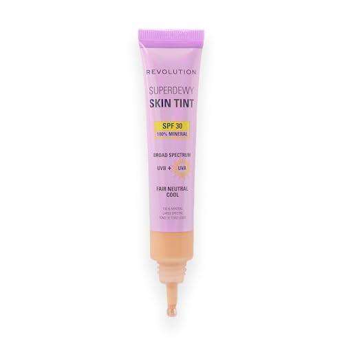 Image of Revolution Superdewy SPF 30 Skin Tint, Fair Neutral Cool | Tinted Mineral Face Foundation, Buildable Coverage for Facial Glow, 12% Zinc Oxide, Vegan & Cruelty-Free