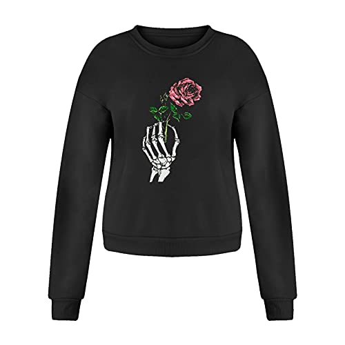 Crewneck Sweatshirts for Teen Girls Skeleton Hand Rose Sweatshirt Long Sleeve O Neck Pullover Tops3