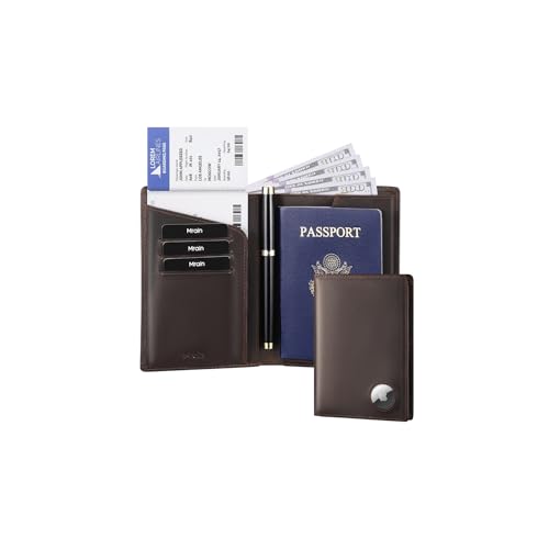 Luxury RFID Leather Passport Holder with AirTag Slot