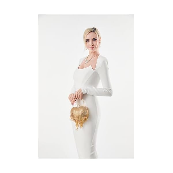 UMREN Women Luxury Heart Shape Tassel Evening Clutch Bag Rhinestones Wedding Party Purse Handbag - Image 5