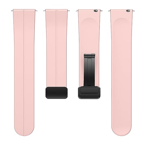 Image of ACM Watch Strap Silicone Belt Magnetic Clasp 20mm compatible with Samsung Galaxy Watch 6 Classic 44mm & 47mm Smartwatch Sports Hook Band Creame Pink