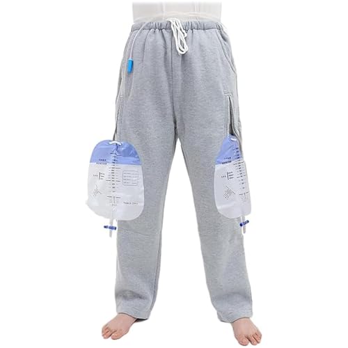 Pantalones para Incontinencia Pantalones para Catéteres, Pantalones para el cuidado de Pacientes con Bolsillos Dobles con Cremallera, Cistostomía Nefrostomía Supp, Gris