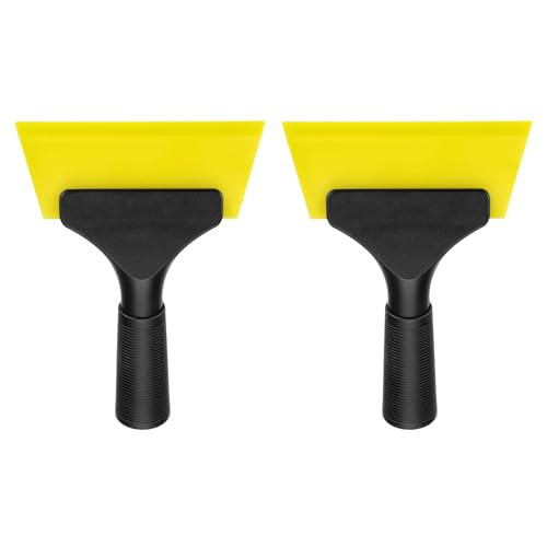 Image of uxcell 2Pcs 5 Inch Shower Squeegee for Glass Doors, All-Purpose Bath Squeegee with Handle for Bathroom Window Mirror Car Glass, Yellow