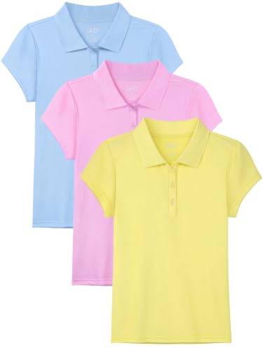 Image of OHD 3 Pack Girls Polo Shirt School Uniform Polo for Girls Cotton Soft Short Sleeve Classic Collared Shirt Size 3T-14