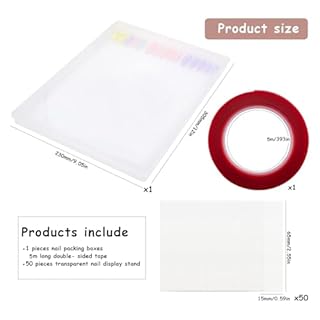 Large Clear Press on Nails Storage Box, Empty Press on Nails Packaging Box Set with Double-sided Adhesive Tape and 50 Arcylic Nail Display Stand Can Be Used to Store and Store Personal Items