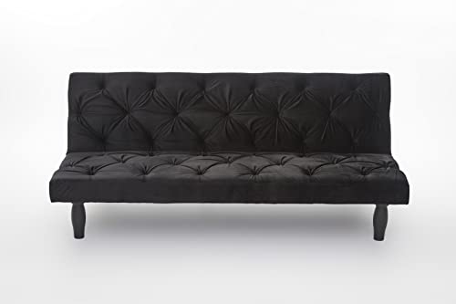 Anwickmak Velvet Convertible Futon Sofa Bed, Mid Century Green Fabric Couch, Sleeper Loveseat With Golden Metal Legs, Couches For Small Spaces (Black) #TOP5