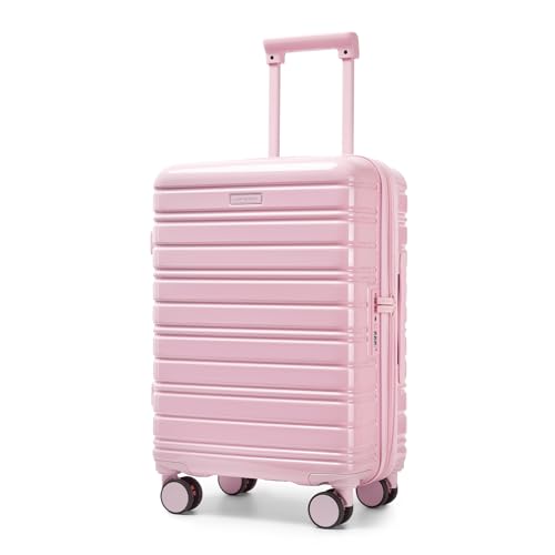LARVENDER Carry On Luggage 22x14x9 Airline Approved, 20 Inch Expandable PC+ABS Hardside Suitcase Carry On Luggage with Spinner Wheels TSA Lock for Women Men (Pink)