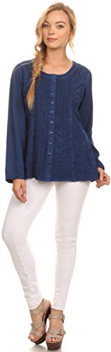 Image of Sakkas Fedella Deep Scoop Neck Long Sleeve Blouse Top with Adjustable Back Straps