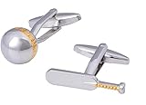Polished Brass Silver Gold Cricket Bat Ball Cufflinks