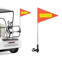 Golfwagen Flaggenmast,Orangefarbene Sicherheitsflagge mit Reflektierenden Streifen Teleskopstange Golfwagen Flagge für Golfwagen Fahrrad und Rollstühle,21x30 cm