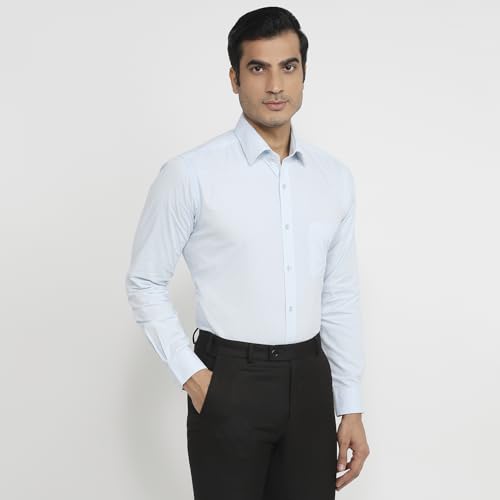 Image of Raymond Men Slim Fit Structure Pattern Pure Cotton Semicutaway Collar Full Sleeve Formal Shirt