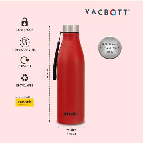 Image of Clay Craft VACBOTT Bingo Single Walled Non Insulated Water Bottle-1200ML, 3-Piece(Red) Leak Proof | Easy Grip |Easy To Carry| Gym Bottle | Home | Kitchen | Hiking | Treking Bottle | Travel Bottle