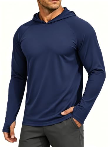 Image of MAGCOMSEN Men's UPF 50+ Hoodies Sun Protection Long Sleeve Tops Navy,L