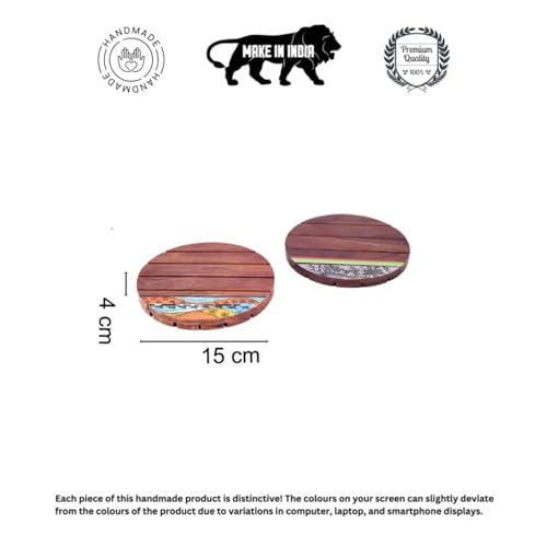 Image of AAKRITI ART CREATIONS Woodland Retreat Round Trivets | Floral Art | Brown Rosewood Trivets Set of 2 | Matte Finish Heat Resistant Coasters | Dining Table & Kitchen