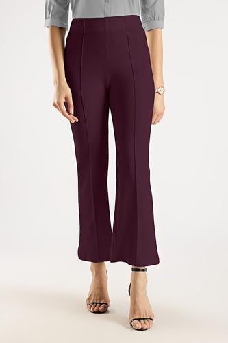 Image of SWADESI STUFF Women's Bell Bottom Trousers - High Waisted Wide Leg Palazzo Pants | Stretchy Cotton Blend Retro Pants for Casual, Office, Party