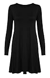 LUXFAB Womens Plain Long Sleeve Stretch A Line Skater Dress – Flared Swing Tunic Top – Plus Size Casual T-Shirt Dress UK Sizes 8-26 Lightweight Stretch Black