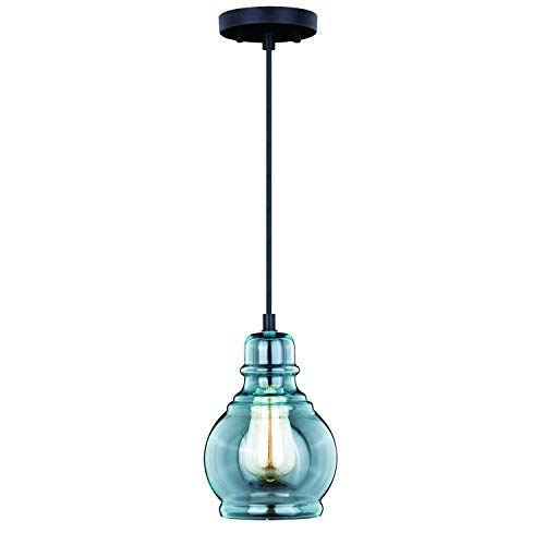 VAXCEL Millie Bronze Farmhouse Jar Mini Pendant Ceiling Light Smoke Blue Glass #1