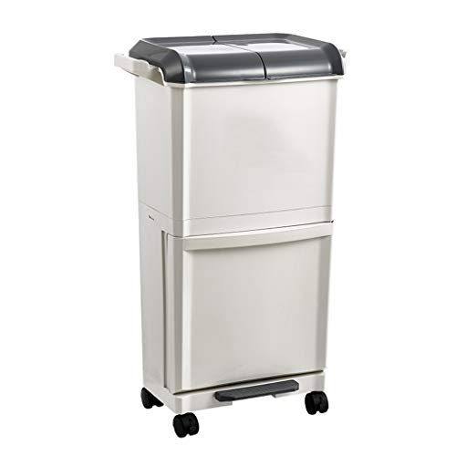ASumPio Cubo De Basura De Gran Capacidad con Tapa Doble Abierta para El Hogar Y La Oficina, Cubo De Basura De Plástico Cuadrado con Separación De Residuos Secos Y Húmedos, Blanc,Grey-26 * 37 * 73Cm