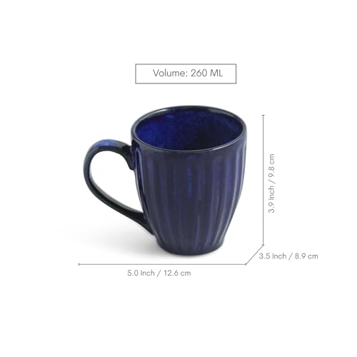 Image of ExclusiveLane 'Midnight Ribbed' Hand-Embossed Ceramic Coffee Mug Ceramic Mugs for Milk Chai Tea Cup (Set of 4, 260 ML, Microwave Safe)
