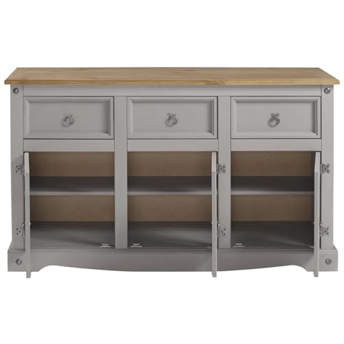 Elegant Corona Grey Sideboard - 3 Door 3 Drawer Large Solid Mexican Pine Cabinet - Image 4
