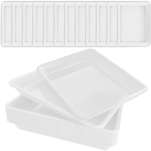 Paquete de 12 bandejas de plástico para manualidades, bandeja apilable para servir proyectos de bricolaje para niños, pintura, escuela, hogar, cuentas (blanco)