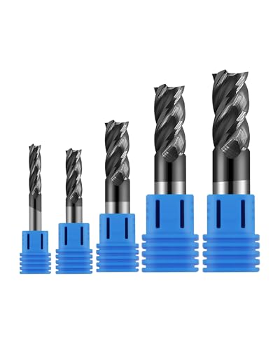 Image of 1 /4 inch 3 /8 inch 1 /2 inch 5 /8 inch 3 /4 inch Carbide Square End Mills Set, 4 Flute, AlTiN Coated, End Mill Bits for Hard Materials, HRC 45 Deg, CNC Router Bits - 5pcs
