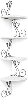Alsonerbay Corner Shelf Wall Mounted, 4 Tier Cat-shaped Corner Shelves Rustic Wood Floating Shelf Metal Corner Stand for Living Room Bedroom Kitchen Office and More White
