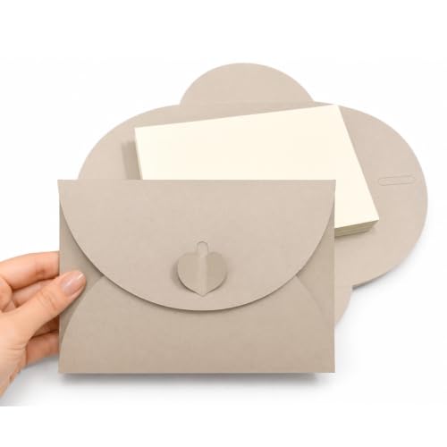Image of TOWNBUS -Pack of 30 - Heart Clasp Envelope Set with Blank Cards - 6.25 x 4.25 Inch(15.8 x 10.7 cm) Premium Heavyweight Kraft Invitation Envelopes for Weddings-Cappuccino