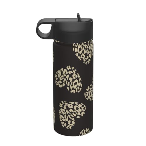 魔法瓶 ヒョウ柄 ハート型 水筒 530ml タンブラー ステンレスボトル コーヒーカップ ウォーターボトル ストロー付き 大容量 真空断熱 保温保冷 子供 通勤 通学 登山 旅行 スポーツ かわいい おしゃれ プレゼント