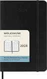 Moleskine Agenda Mensual 12 Meses 2024, Agenda 2024, Formato Pocket 9x14, Tapa Suave y Cierre Elástico, Color Negro