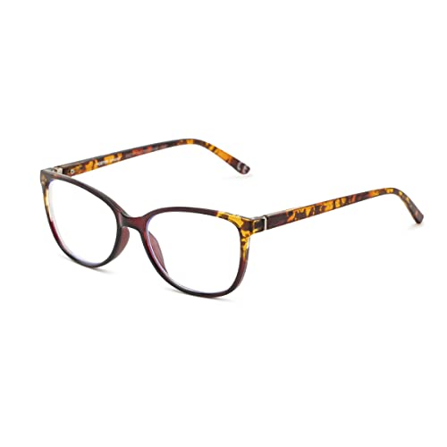 Foster Grant Women's Karleen Pop of Power Blue Light Reading Glasses Cat Eye, Red/Tortoise, 53mm + 2.75