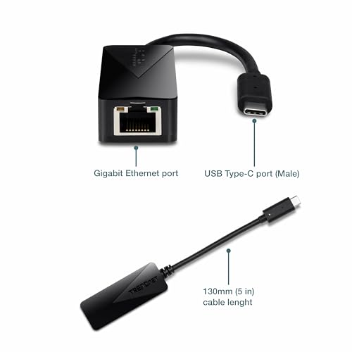 Image of TRENDnet USB Type-C to Gigabit Ethernet LAN Wired Network Adapter, Windows & Mac Compatible, Nintendo Switch, USB-C to Gigabit Ethernet Adapter, Black, TUC-ETG